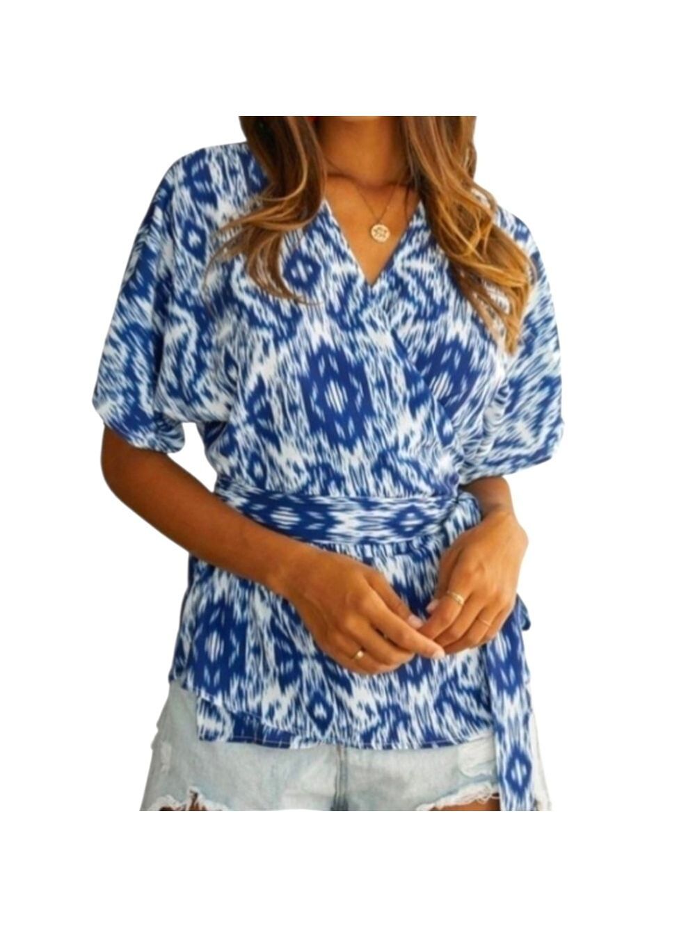 TRÏBE Wrapped Style Mosaic Blouse Size Medium NWT